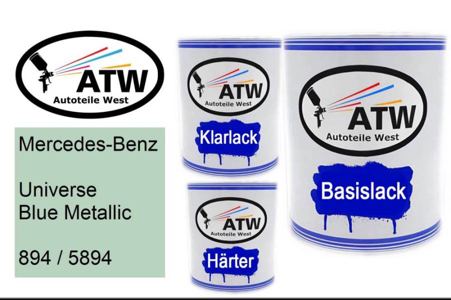 Mercedes-Benz, Universe Blue Metallic, 894 / 5894: 1L Lackdose + 1L Klarlack + 500ml Härter - Set, von ATW Autoteile West.